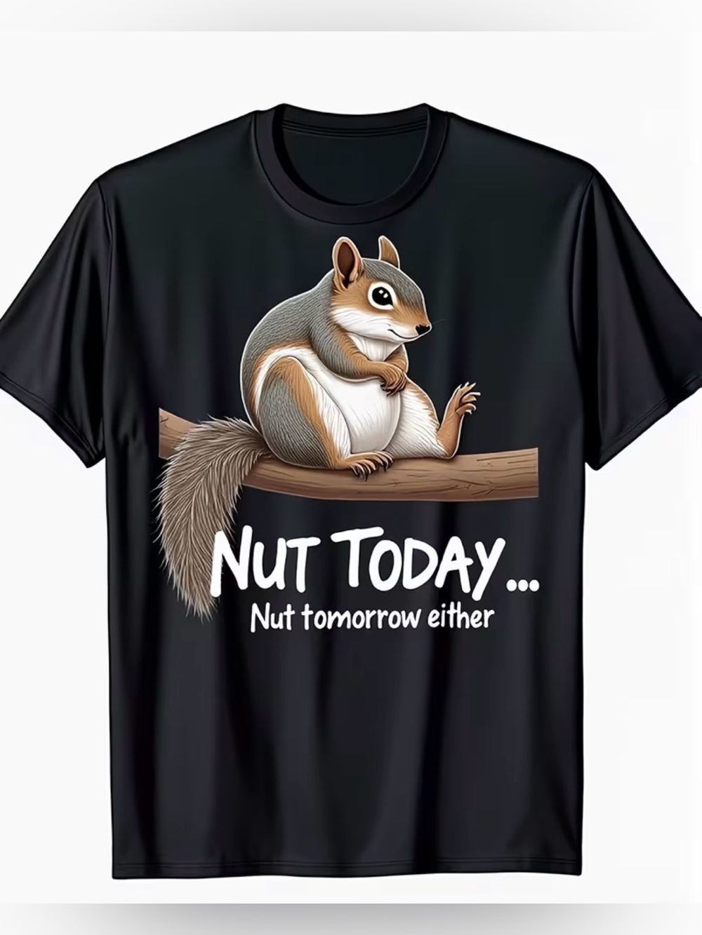"Nut Today" Men’s Black Graphic Tee with Cartoon Squirrel Size Large NWOT